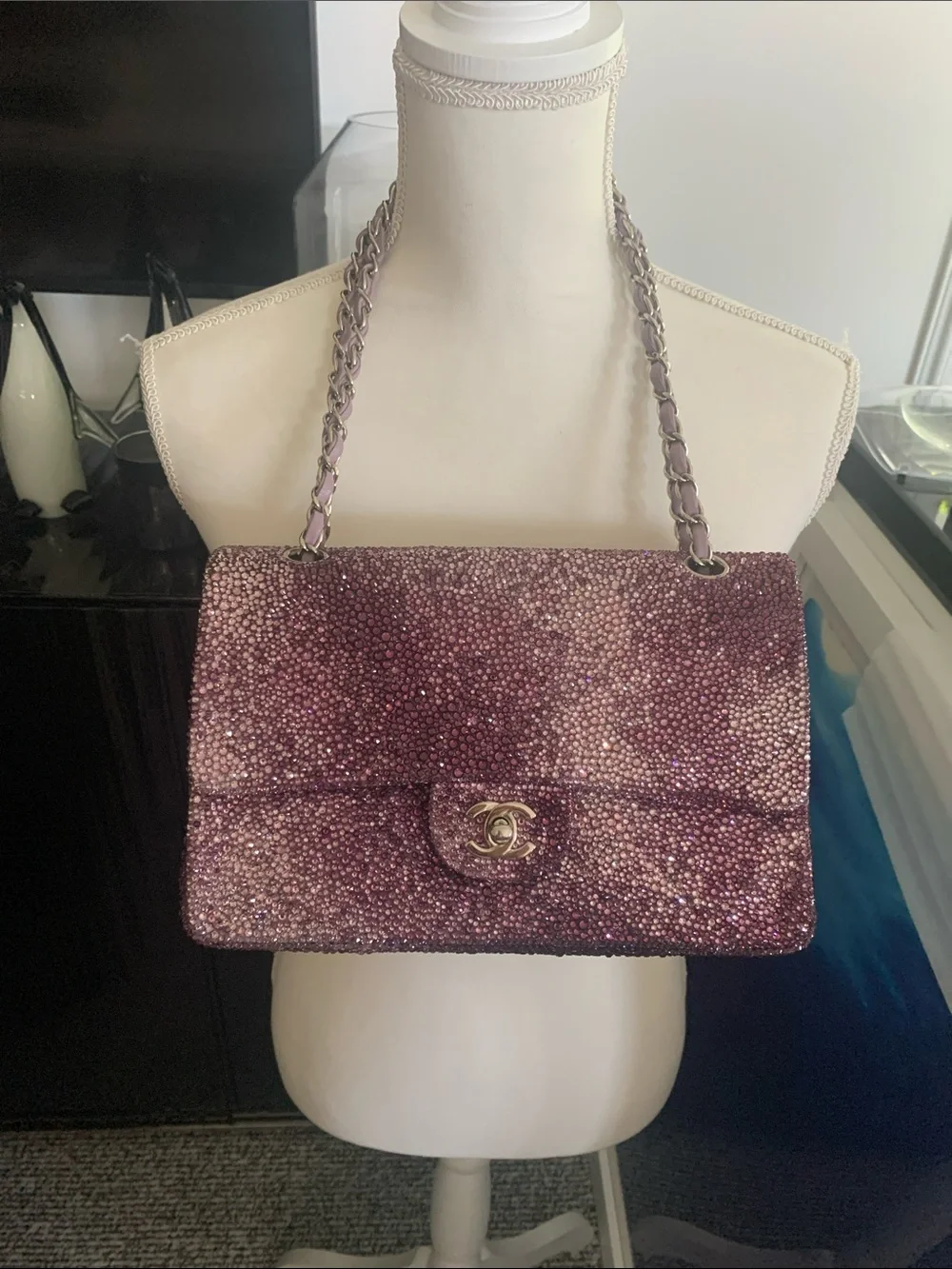 NWT CHANEL Metallic Purple Quilted Chain-Handle Shoulder Bag
